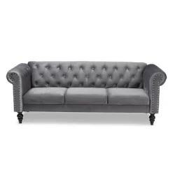 Emma Velvet Upholstered Button Tufted Chesterfield Sofa - Baxton Studio