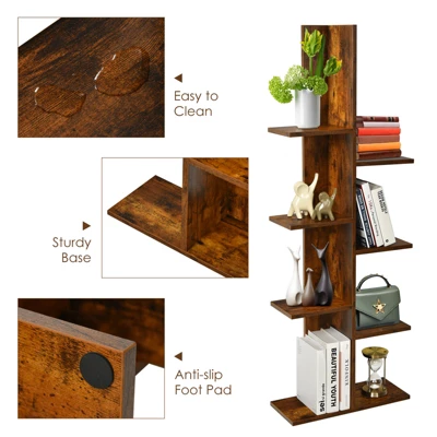 Tangkula Modern Multi-Layer Bookshelf Floor Standing Bookcase W/Anti-fall Device Storage Rack For Home Office Rustic - Image 9