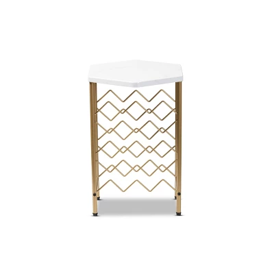 Phoebe Metal Wine Rack With Faux Marble Tabletop Gold - Baxton Studio