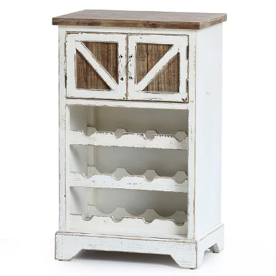 LuxenHome White And Natural Wood 2-Door Wine Cabinet - Image 9