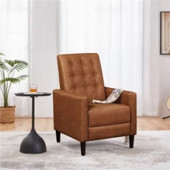 Yaheetech Faux Leather Recliner Sofa With Pocket Spring Brown