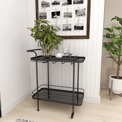 Contemporary Metal Bar Cart Black - Olivia & May - Image 17