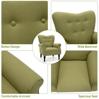 Costway Modern Accent Chair W/ Tufted Backrest & Rubber Wood Legs - Image 6