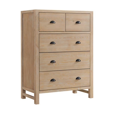 5pc Arden Wood Bedroom Set With Two 2 Drawer Nightstands With Open Shelf Light Driftwood - Alaterre Furniture - Image 8