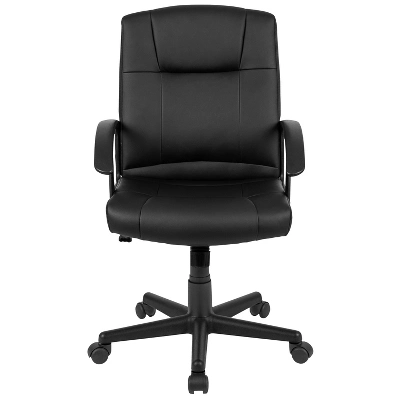 Emma And Oliver Mid-Back Black LeatherSoft-Padded Task Office Chair With Arms - Image 2