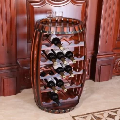 Vintiquewise Rustic Barrel Shaped Wooden Wine Rack For 23 Bottles
