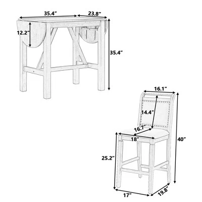 3-Piece Wood Counter Height Drop Leaf Dining Table Set-ModernLuxe - Image 2