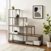 55.5" Modern 4 Shelf With Metal Bar Room Divider Bookcase Coastal Oak/Black - Saracina Home