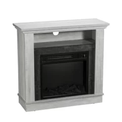 32" Freestanding Electric Fireplace Saw Cut Off White - Home Essentials