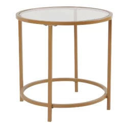 Round Metal Accent Table With Glass Top Gold - HomePop