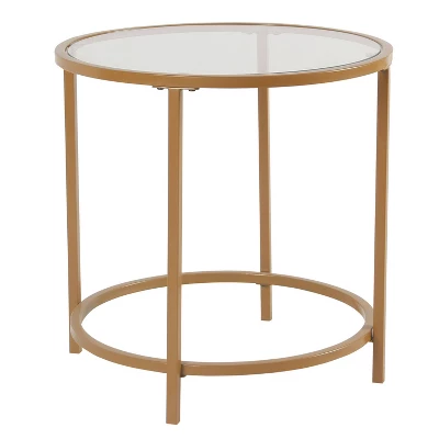 Round Metal Accent Table With Glass Top Gold - HomePop