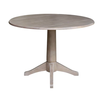 Alexandra Round Dual Drop Leaf Pedestal Table Washed Gray Taupe - International Concepts