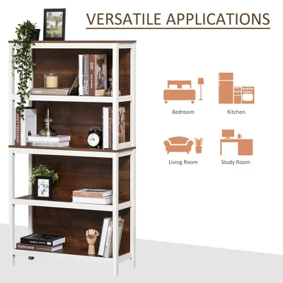 HOMCOM 4 Tier Bookshelf Utility Storage Shelf Organizer With Back Support - Image 2