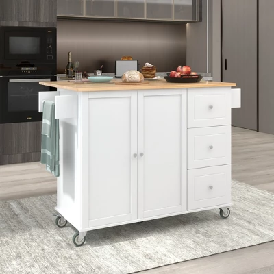 52.7 In. W Mobile Kitchen Island With Drop Leaf Wood Top, Spice Rack And Locking Wheels-ModernLuxe - Image 2