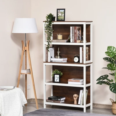 HOMCOM 4 Tier Bookshelf Utility Storage Shelf Organizer With Back Support - Image 8