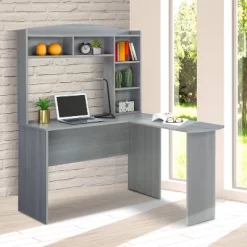 Modern L Shaped Desk With Hutch Gray - Techni Mobili