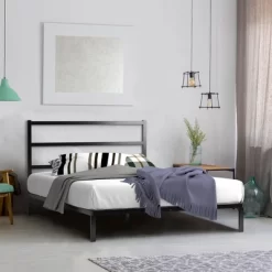 Costway Twin/Full Metal Bed Platform Frame Heavy Duty Mattress Foundation W/Headboard