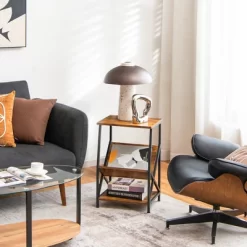 Costway 3-Tier Industrial Side End Table With Storage Shelf Heavy Duty Accent Table