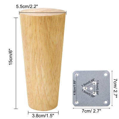 Unique Bargains Wood Furniture Legs Round Solid With Mounting Plate Replacement Feets Set Of 4 - Image 2