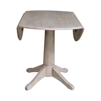 Alexandra Round Dual Drop Leaf Pedestal Table Washed Gray Taupe - International Concepts - Image 4