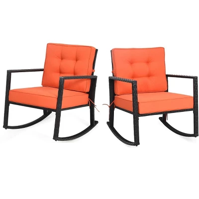 Tangkula 2PCS Outdoor Wicker Rocking Chairs Glider Rattan Rocker Recliner With Cushion - Image 12