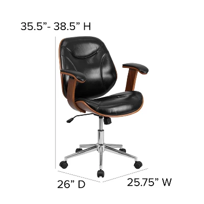 Merrick Lane Mid-Back Ergonomic Office Chair Executive Swivel Bentwood Frame Desk Chair In Black Faux Leather - Image 9
