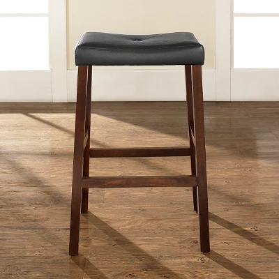 Set Of 2 29" Upholstered Saddle Seat Barstools Vintage Mahogany - Crosley - Image 2