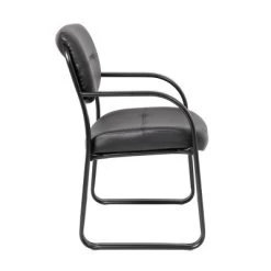 Leather Sled Base Guest Chair Black - Boss Office Products
