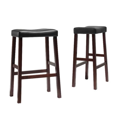 Set Of 2 29" Upholstered Saddle Seat Barstools Vintage Mahogany - Crosley - Image 4
