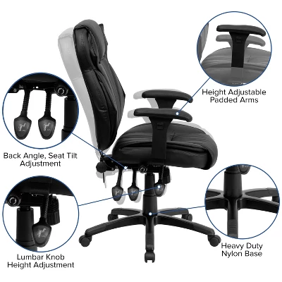 Emma And Oliver High Back Black LeatherSoft Multifunction Ergonomic Office Chair, Lumbar Knob - Image 2