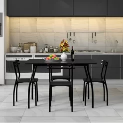 Costway 5 Piece Dining Set Table 30.0" And 4 Chairs Home Kitchen Room Breakfast Furniture Black