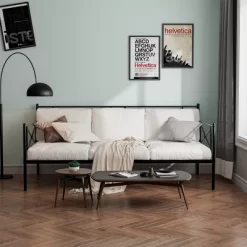 Costway Metal Daybed Frame Twin Size Slat Support Mattress Foundation Living Room WhiteBlackSilver