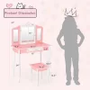 Costway Kids Vanity Princess Makeup Dressing Table Chair Set W/ Tri-folding Mirror