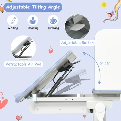 Costway Kids Writing Desk Student Study Table Height Adjustable W/Tilt Desktop - Image 7
