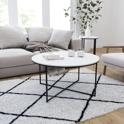 Merrick Lane Round Coffee Table Set - 3 Piece Coffee Table Set With Crisscross Frame - Coffee Table & 2 End Tables - Image 6