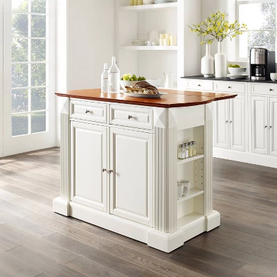 Drop Leaf Breakfast Bar Top Kitchen Island - White - Crosley - Image 8