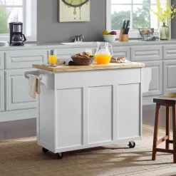 Elliott Kitchen Cart With Natural Top White - Crosley