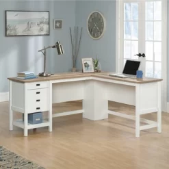 Cottage Road L-Shaped Desk With Oak Finished Top Soft White - Sauder