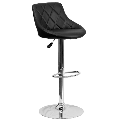 Emma And Oliver Bucket Seat Adjustable Height Barstool With Diamond Pattern Back - Image 11