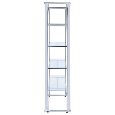 72.5" Contemporary 4 Shelf Bookcase With Glass Shelves Chrome - Coaster - Image 4