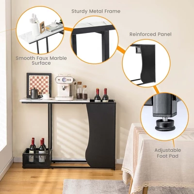 Costway 43.5'' Console Table With Faux Marble Top & 2 Storage Compartments Entryway Hallway - Image 7