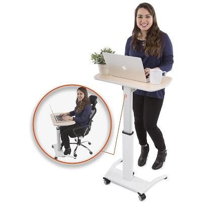 Cruizer Pivot Mobile Podium β Tilting Desktop And Pneumatic Height Adjustment β White β Stand Steady - Image 3