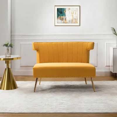 Cadmus 46" Modern Velvet Armless Loveseat With Channel-tufted Wingback For Living Room And Drawing Room| KARAT HOME - Image 15