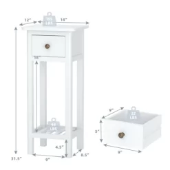 Costway 2 Tier End Bedside Sofa Side Table With Drawer Shelf Acacia Wood Nightstand White