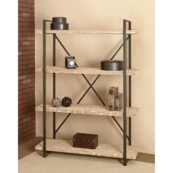 67" Tall Industrial Metal And Wood Bookshelf Brown - Olivia & May