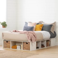 Lilak Storage Bed With Baskets Winter Oak And Rattan - South Shore