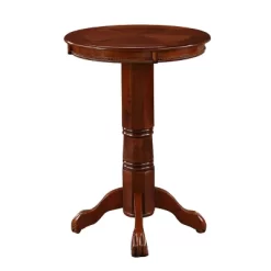 42" Wood Pub Bar Table With Sunburst Design And Carved Pedestal Dark Brown - Benzara