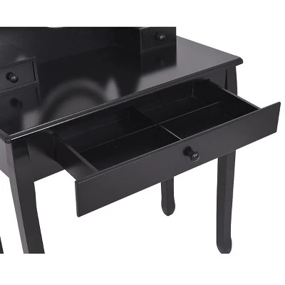 Tangkula Mirrored Dressing Table Wooden Vanity Makeup Unit W/ Cushioned Stool - Image 4