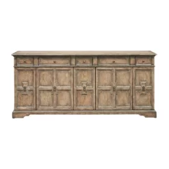 Sikkim Pine 5 Door 5 Drawer Credenza Brown White Washed - Treasure Trove Accents