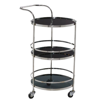 Contemporary Stainless Steel And Smoke Glass Bar Cart Silver - Olivia & May